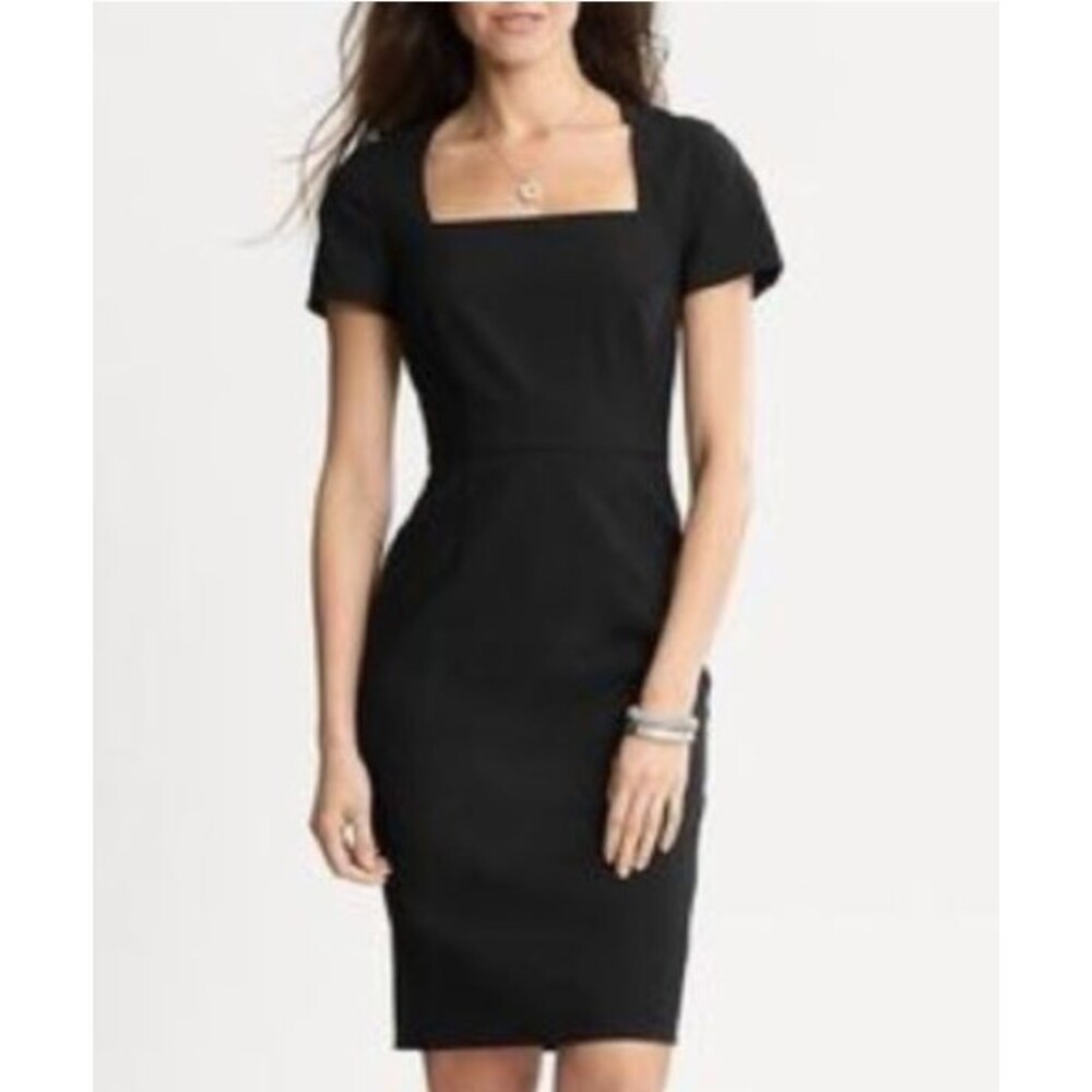 Banana Republic Sophia Black Dress Size 12 P Light Wool Blend Square Neck New